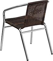 Flash Furniture Commercial Aluminum and Dark Brown Rattan Indoor-Outdoor Restaurant Stack Chair Aluminum and Dark Brown Set of 1