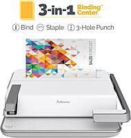 Fellowes Lyra 3-in-1 Manual Binding Center, 300-Sheet Capacity, 6.03inH x 16.63inW x 15.56inD, White/Gray, 5603001