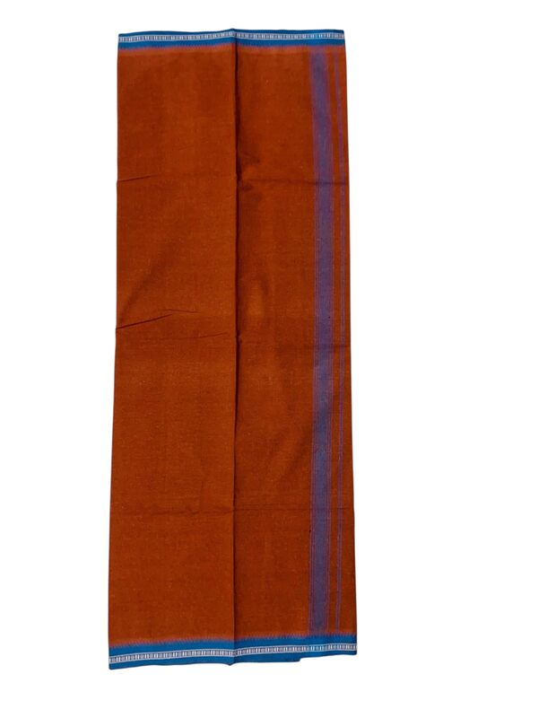 Kuthampully Men's Pure Cotton Color Dhothi | Kerala Cotton Mundu | Plain Color Dhoti For Men | Traditional South Indian Dhoti | EKM-900 | Pack -1 (Kavi)