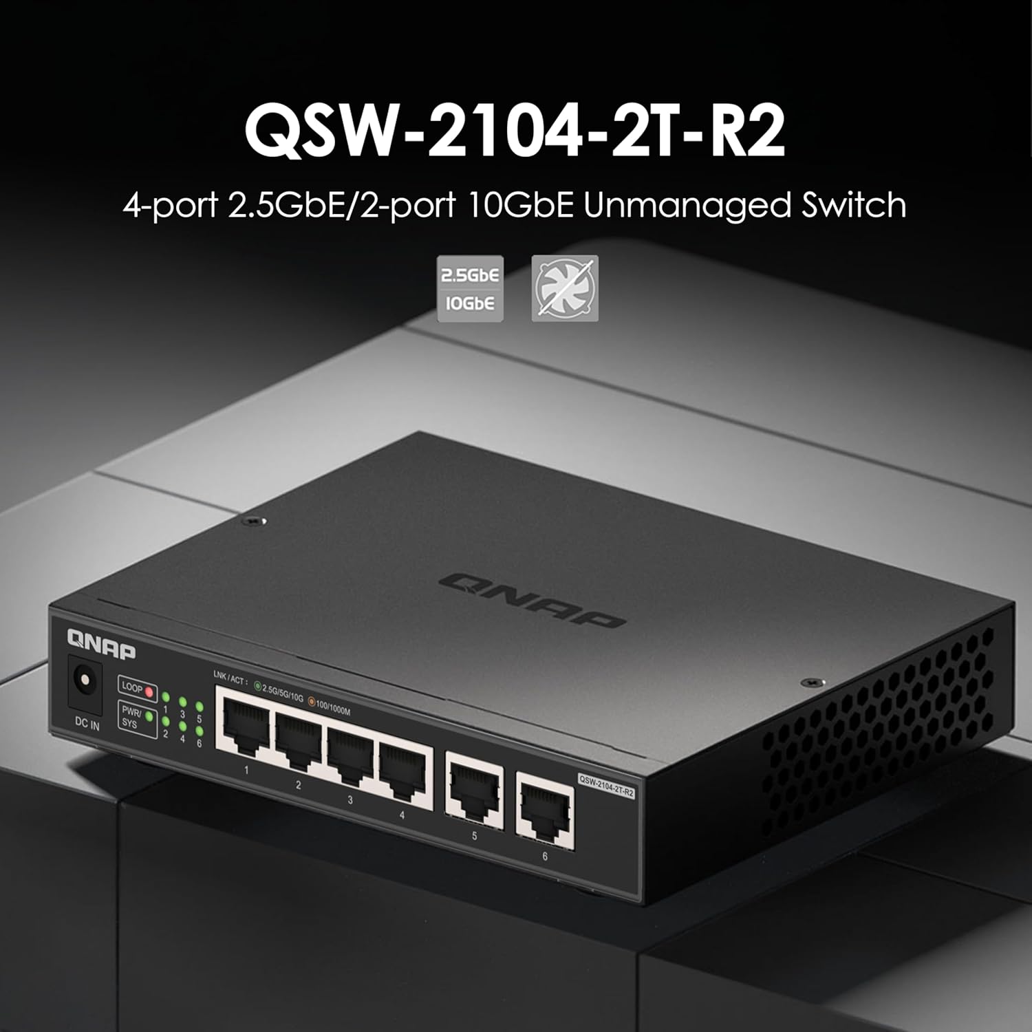 QNAP 4-Port 2.5Gbps & 2-Port 10BASE-T Unmanaged Switch (QSW-2104-2T-R2-US)