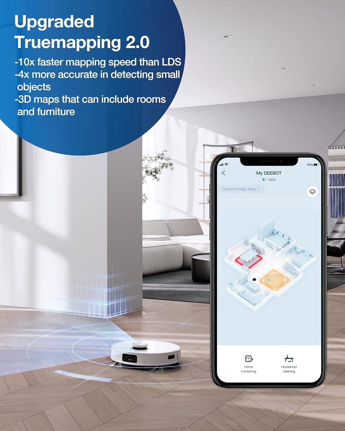 Ecovacs Deebot T10 Plus Robot Vacuum Cleaner - 3000Pa, 260min Runtime