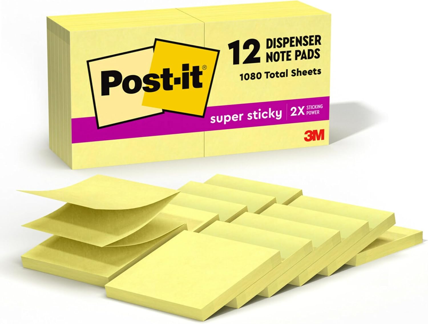 Post-it Super Sticky Pop-up Notes, 3x3 in, 12 Pads, 2X The Sticking Power, Canary Yellow