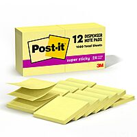 Post-it Super Sticky Pop-up Notes, 3x3 in, 12 Pads, 2X The Sticking Power, Canary Yellow