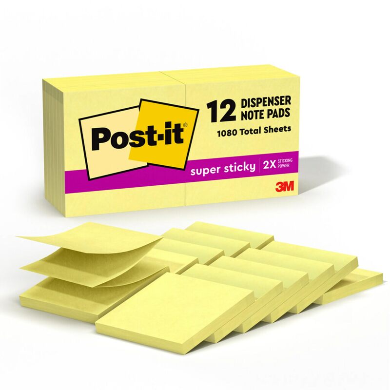 Post-it Super Sticky Pop-up Notes, 3x3 in, 12 Pads, 2X The Sticking Power, Canary Yellow