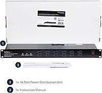 StarTech.com 16 Outlet Horizontal 1U Rack Mount PDU Power Strip for Network Server Racks - Surge Protection - 120V/15A