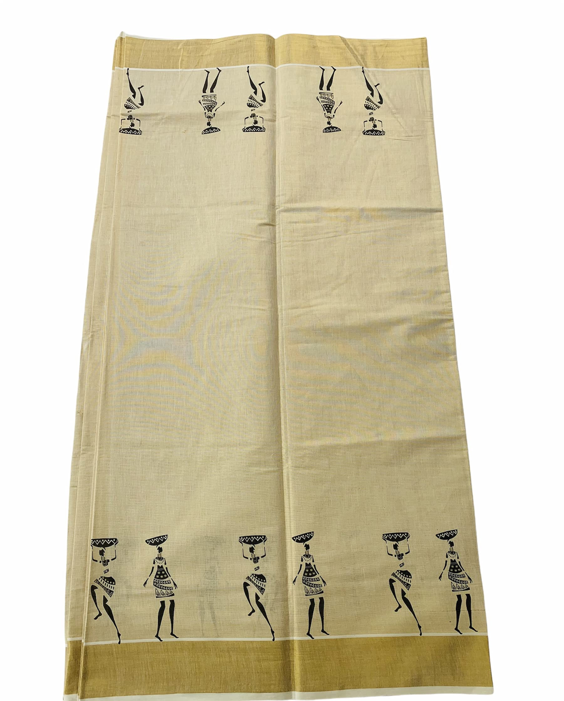 Womens Kuthampully Kerala Kasavu Saree Tissue Mural Painted | Traditional South Indian Saree | Onam Saree - Black Ktm-633