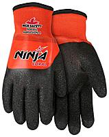 MCR SAFETY Ninja Insulated Work Gloves, 15 Gauge Nylon Shell, Full PVC Dip