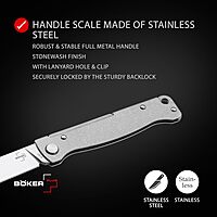 BÖKER PLUS® Atlas Backlock Clippoint - classic pocket folding knife with steel handle - D2 blade - Backlock knife in case