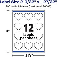 AVERY Matte White Heart Labels, Sure Feed Technology, 2-9/32" x 1-27/32"