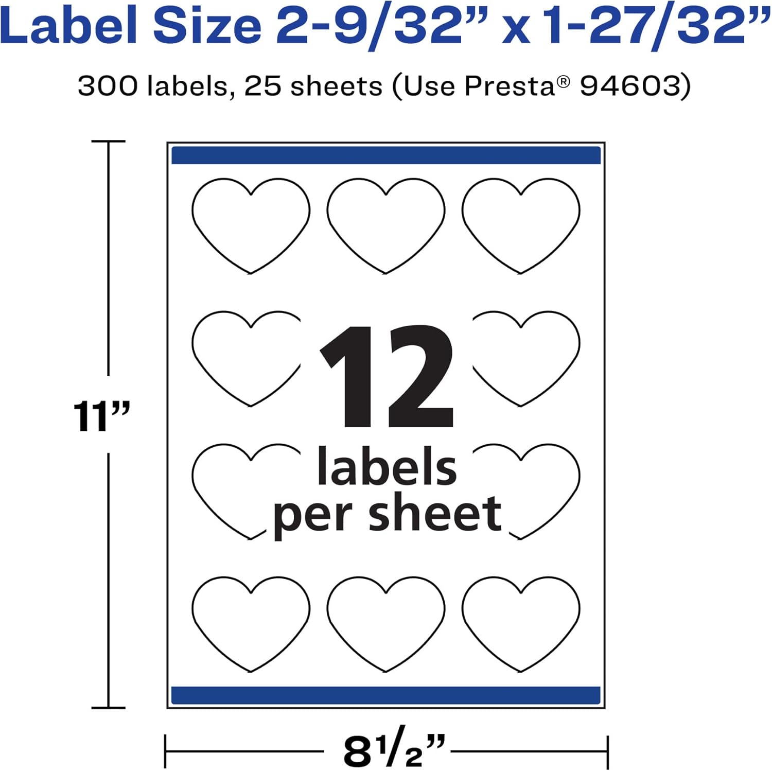 AVERY Matte White Heart Labels, Sure Feed Technology, 2-9/32" x 1-27/32"