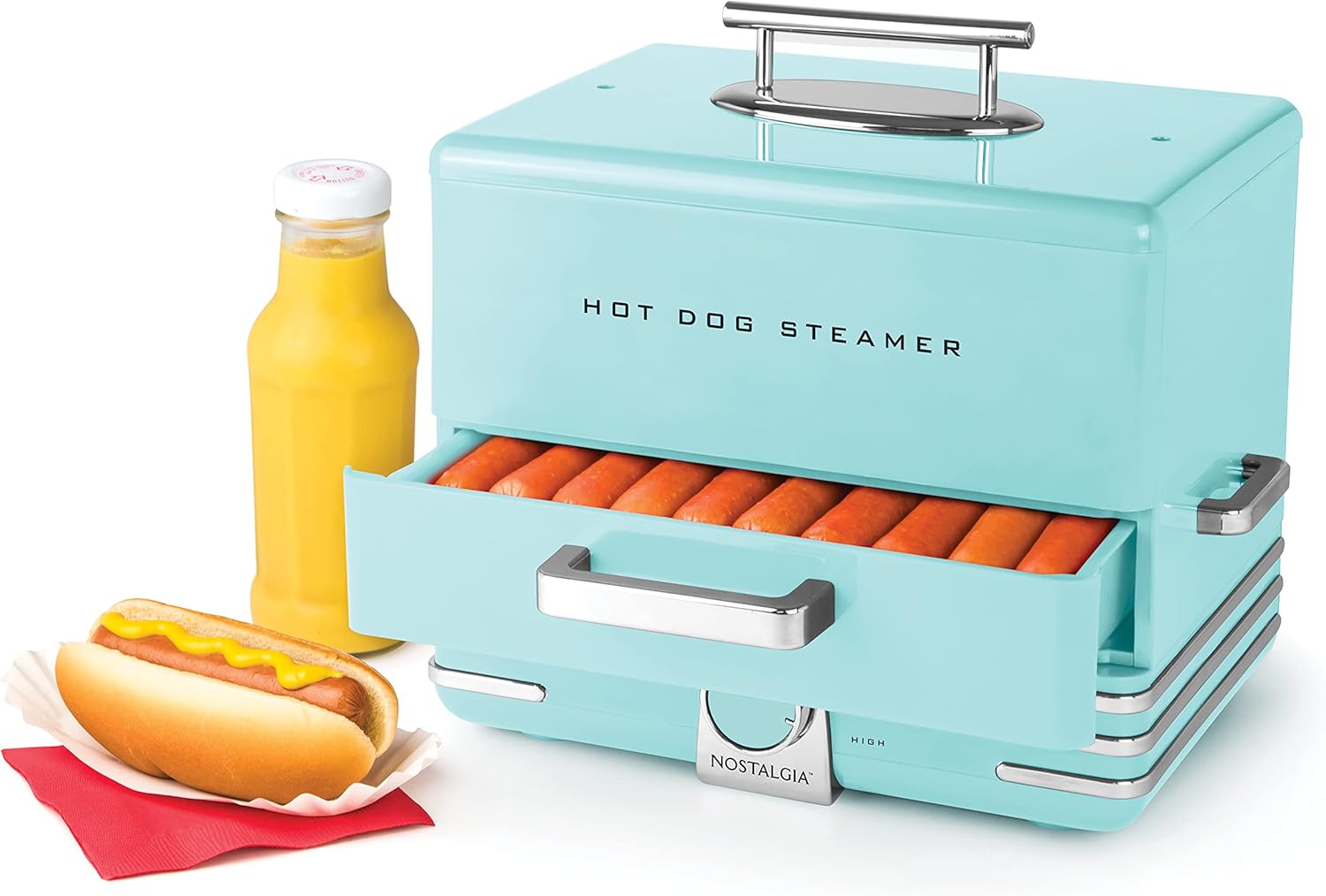 NOSTALGIA Extra Large Diner-Style Hot Dog Steamer & Bun Warmer
