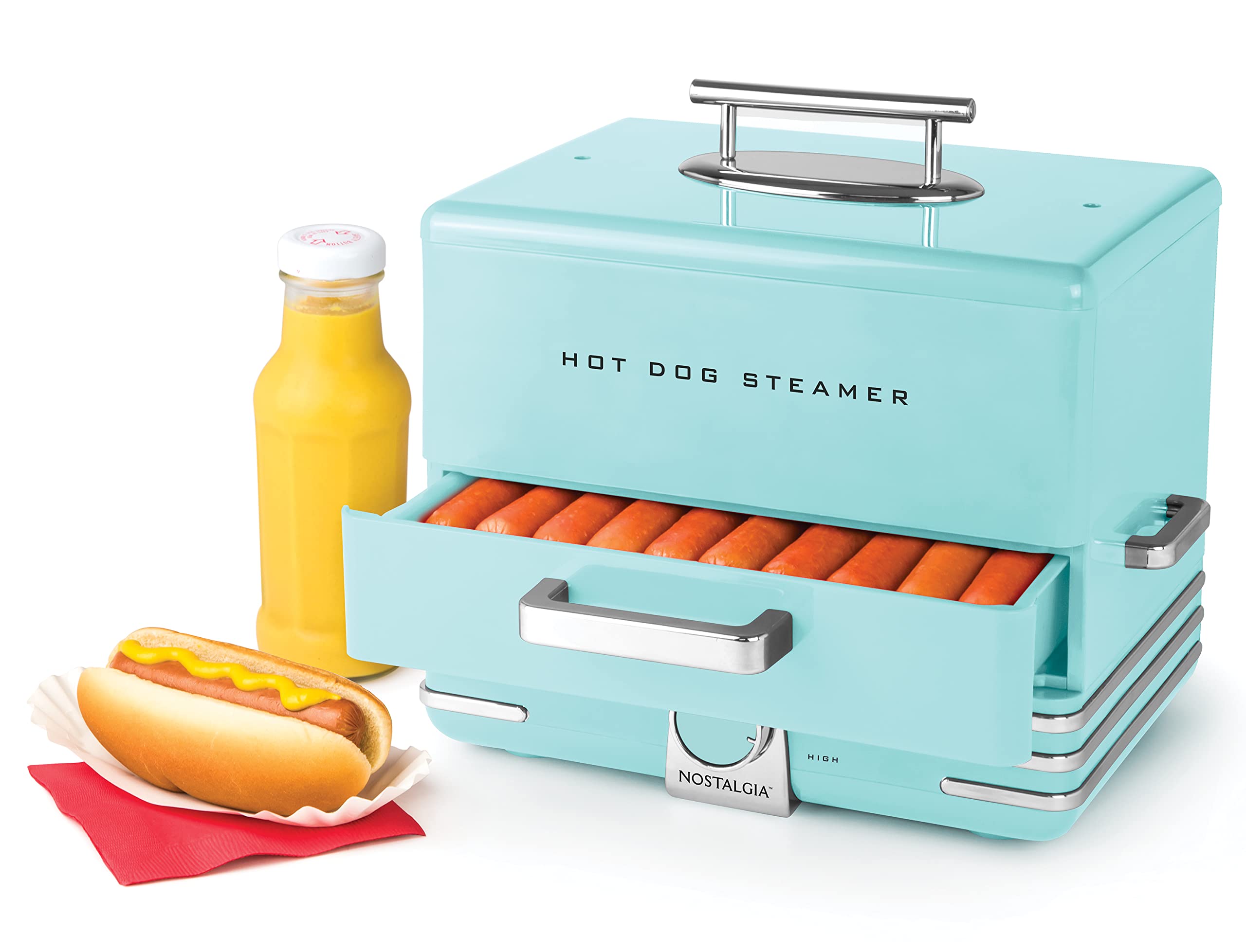 NOSTALGIA Extra Large Diner-Style Hot Dog Steamer & Bun Warmer