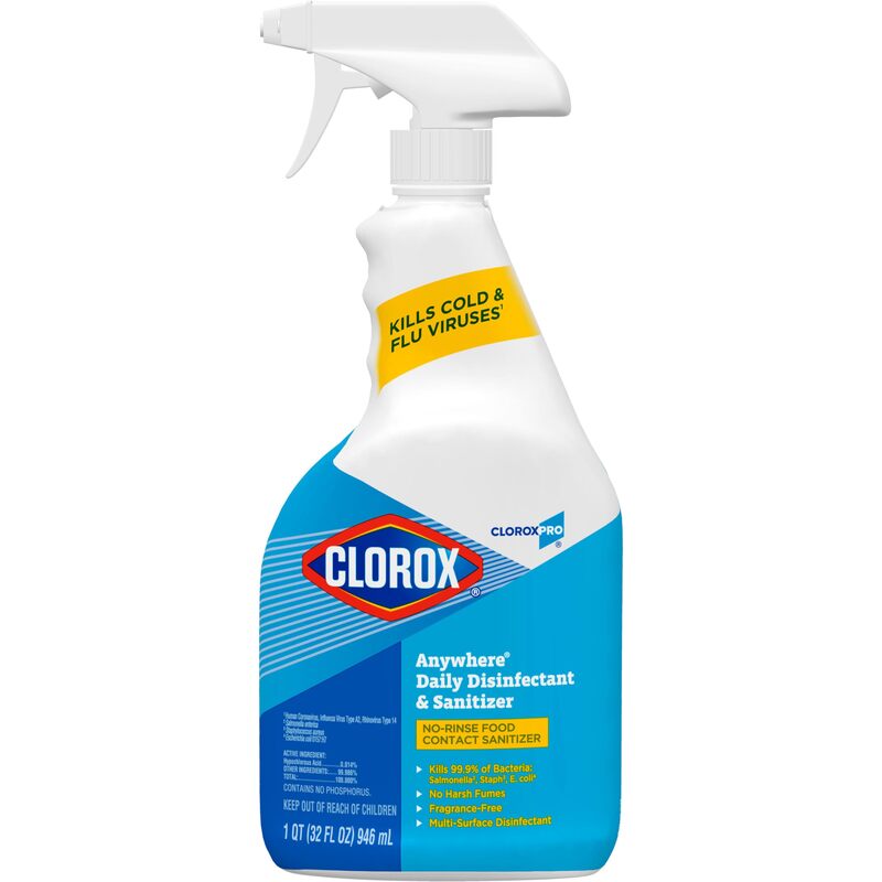CloroxPro Anywhere Daily Disinfectant and Sanitizer, No-Rinse Food Contact Sanitizer, 32 Fluid Ounces