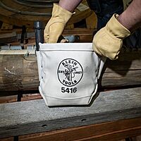 Klein Tools 5416 Tool Pouch, Small Tool Bag for Bolt Storage with Bull Pin Loops and Belt Strap Connect, 5 x 10 x 9-Inch
