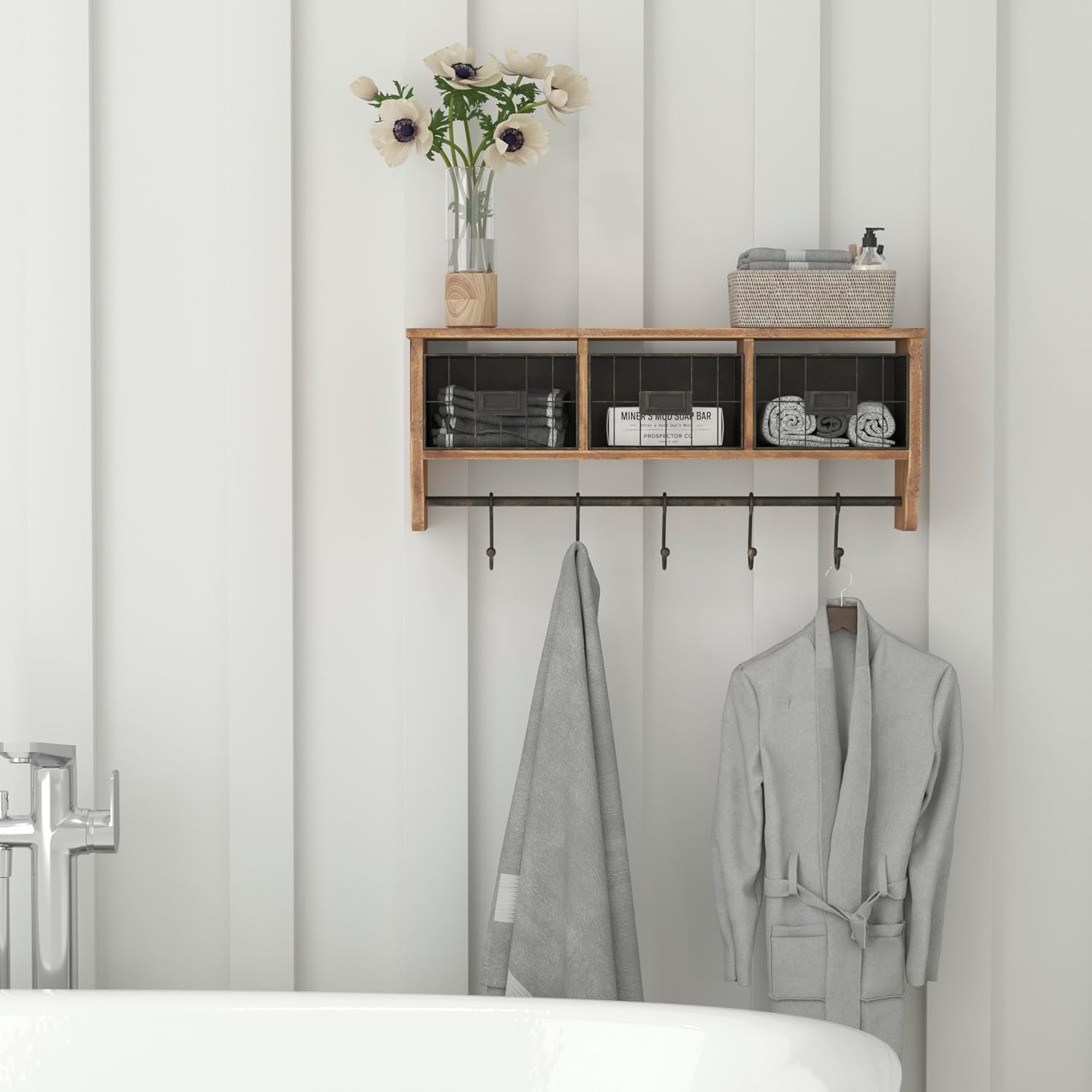 Flash Furniture Daly Wall Mounted Solid Pine Storage Rack