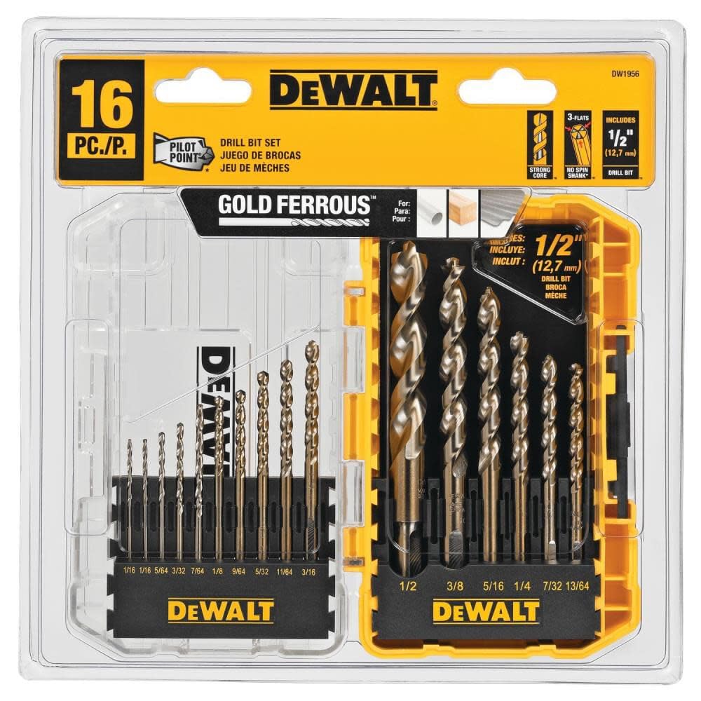 DEWALT - DEW-DW1956 Drill Bit Set with Pilot Point, 16-Piece (DW1956) One Size