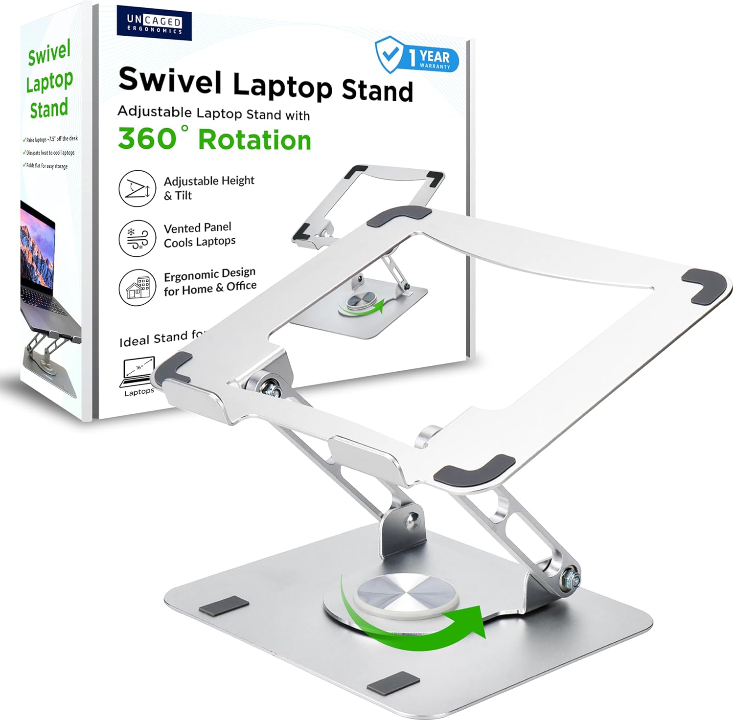Uncaged Ergonomics Swivel Adjustable Laptop Stand for Desk