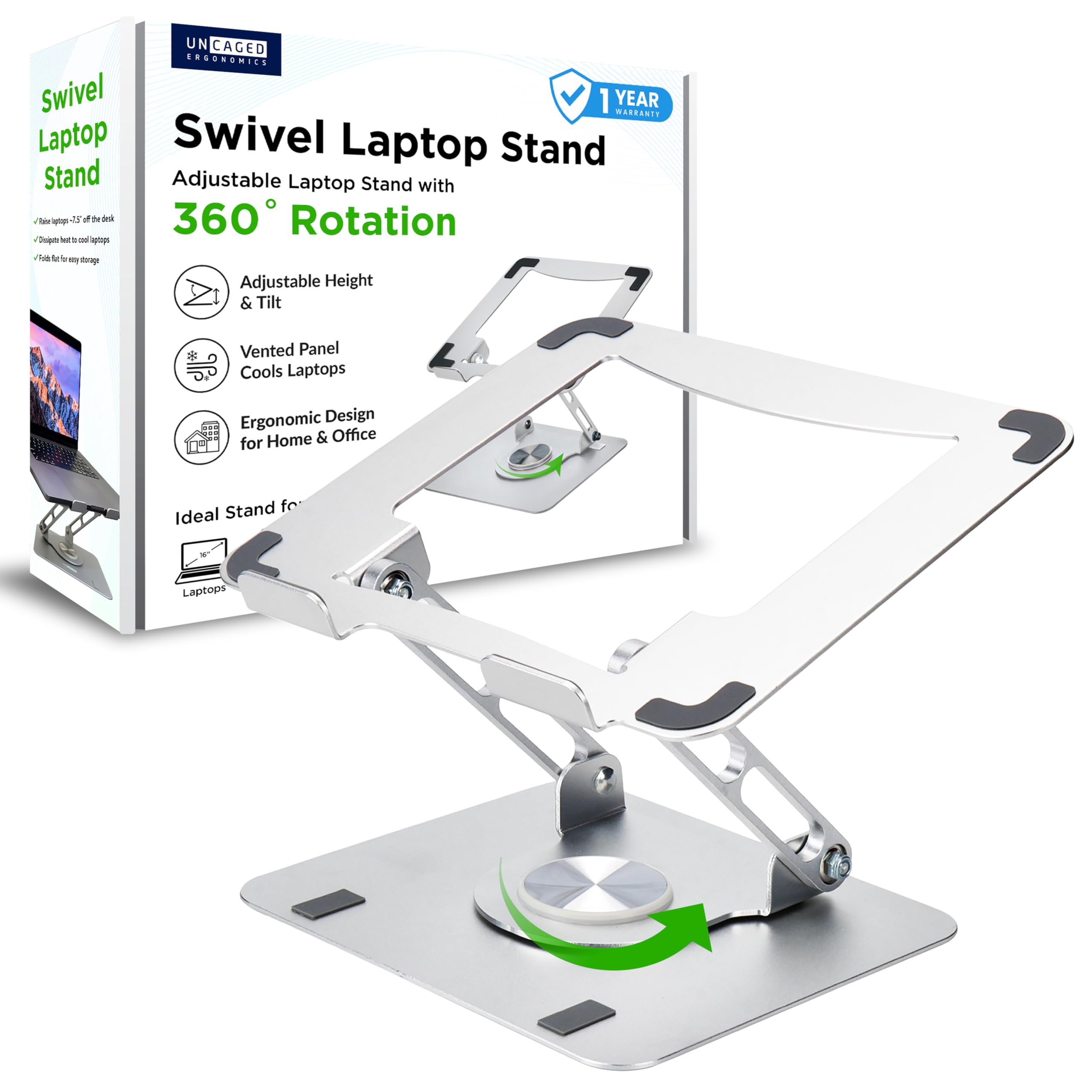Uncaged Ergonomics Swivel Adjustable Laptop Stand for Desk