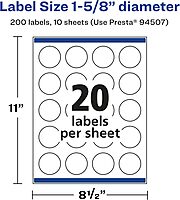 AVERY Glossy Clear Round Labels, Sure Feed Technology, 1-5/8" Diameter, Print-to-The-Edge, Laser/Inkjet Printable