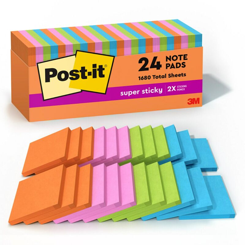 Post-it Super Sticky Notes, 24 Sticky Note Pads, 3 x 3 in., Energy Boost Collection