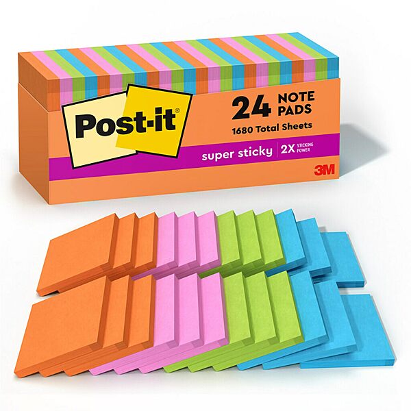 Post-it Super Sticky Notes, 24 Sticky Note Pads, 3 x 3 in., Energy Boost Collection