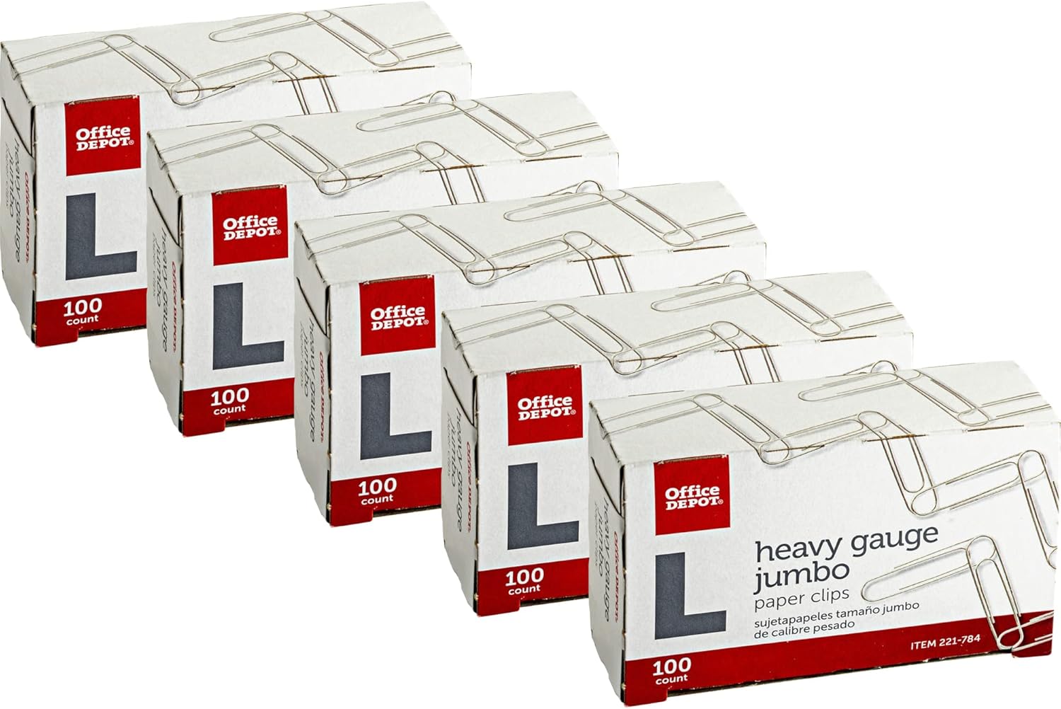 Office Depot Brand Paper Clips, 500 Total, Jumbo, Silver, 100 Per Box, Pack Of 5 Boxes