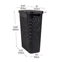 Mind Reader 40L Slim Laundry Hamper with Lid, Wicker-Style Plastic