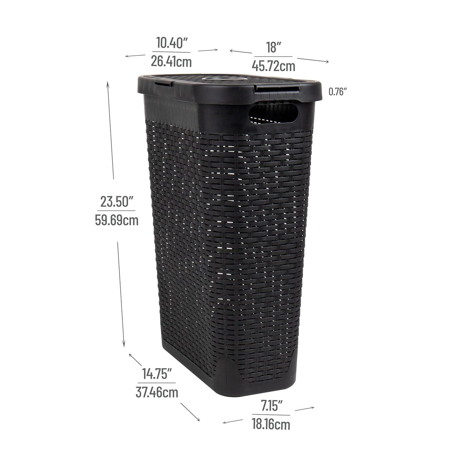 Mind Reader 40L Slim Laundry Hamper with Lid, Wicker-Style Plastic