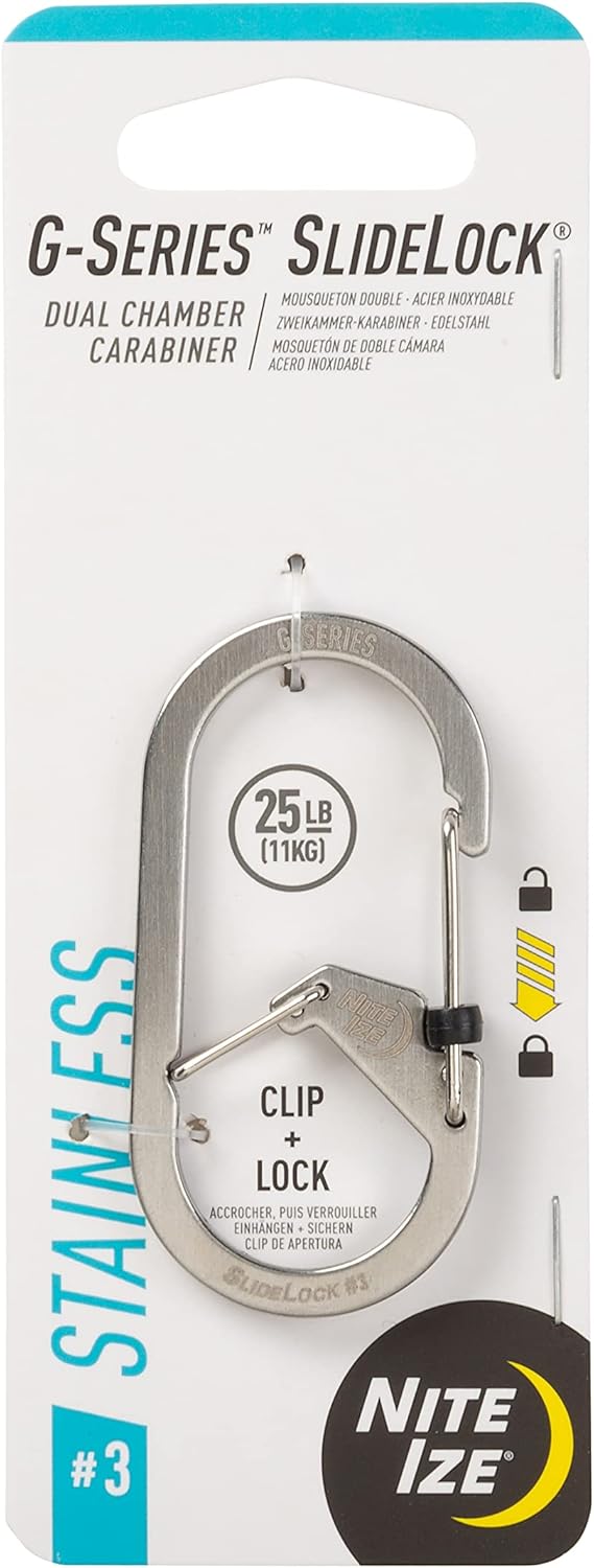 Nite IZE G-Series SlideLock Dual Chamber Stainless Steel Carabiner Keychain