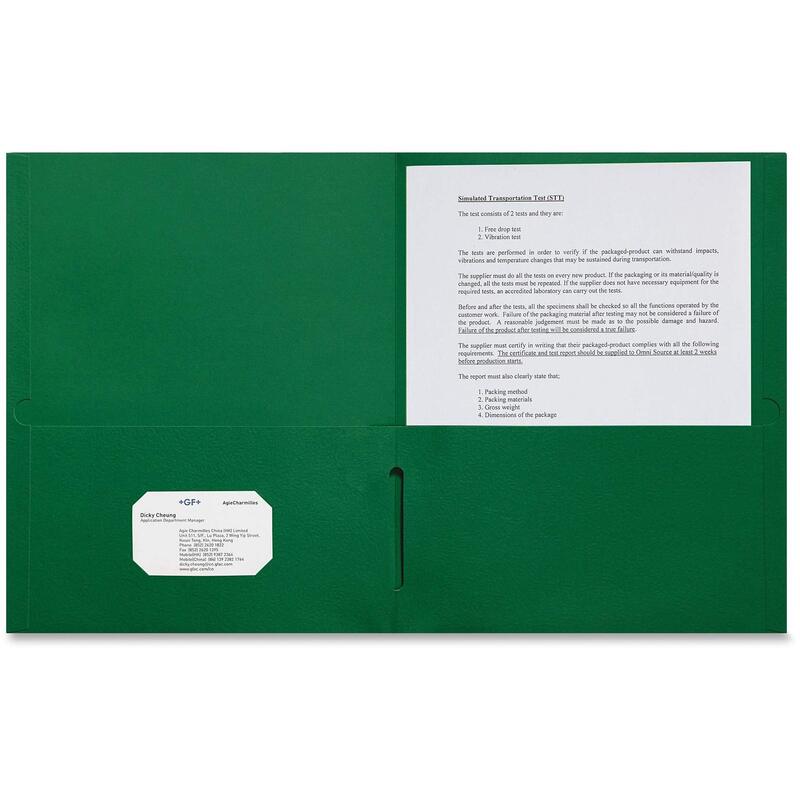 Sparco Leatherette Portfolio, 8-1/2in x 11in, 2 Pocket, Green, Box of 25
