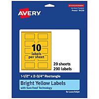 Avery Printable Rectangle Labels, Sure Feed Technology, 1-1/2" x 2-3/4", Bright Yellow, Print-to-The-Edge, Laser/Inkjet