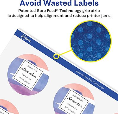AVERY Glossy Clear Round Labels, Sure Feed, 3" Diameter, Print-to-The-Edge, Laser/Inkjet Printable