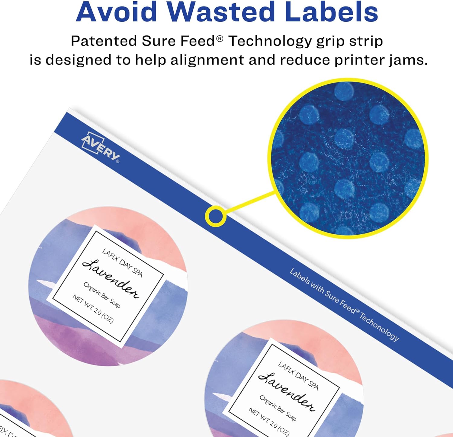 AVERY Glossy Clear Round Labels, Sure Feed Technology, 2.75" Diameter, Print-to-The-Edge, Laser/Inkjet Printable