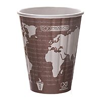 ECO PRODUCTS Compostable Disposable Insulated World Art 8oz Coffee Cups, Case of 800, Renewable Double-wall Hot Paper Cup, Plant Based PLA Lining, No Sleeves Needed, Color Coded 8oz 800
