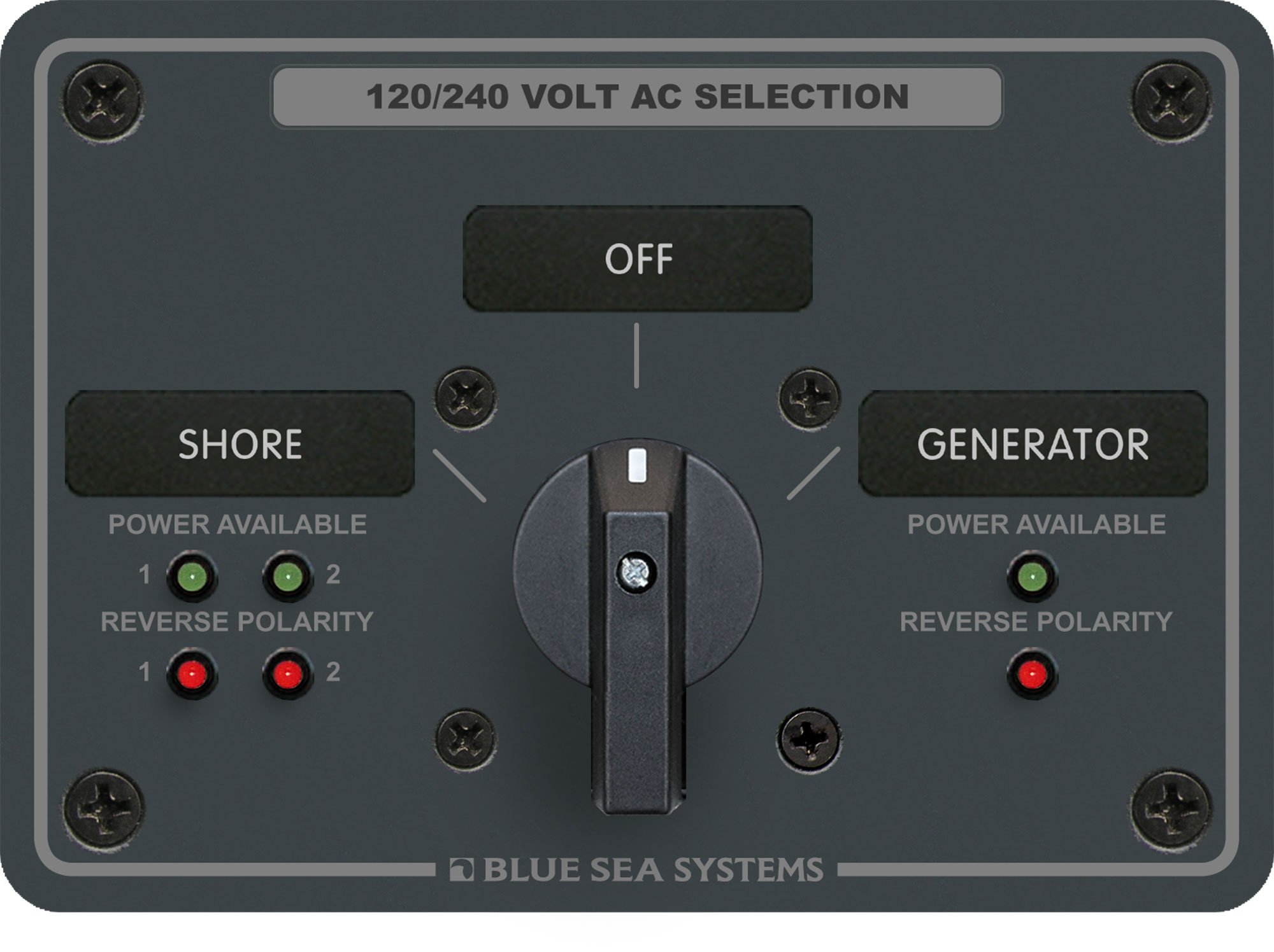 Blue Sea Systems 8386 AC Rotary Switch Panel 30 Ampere 2 positions + OFF, 4 Pole