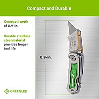 Greenlee 0652-22 8.9" Folding Utility Knife with Retractable 3-Position Serrated Blade, Silver/Green