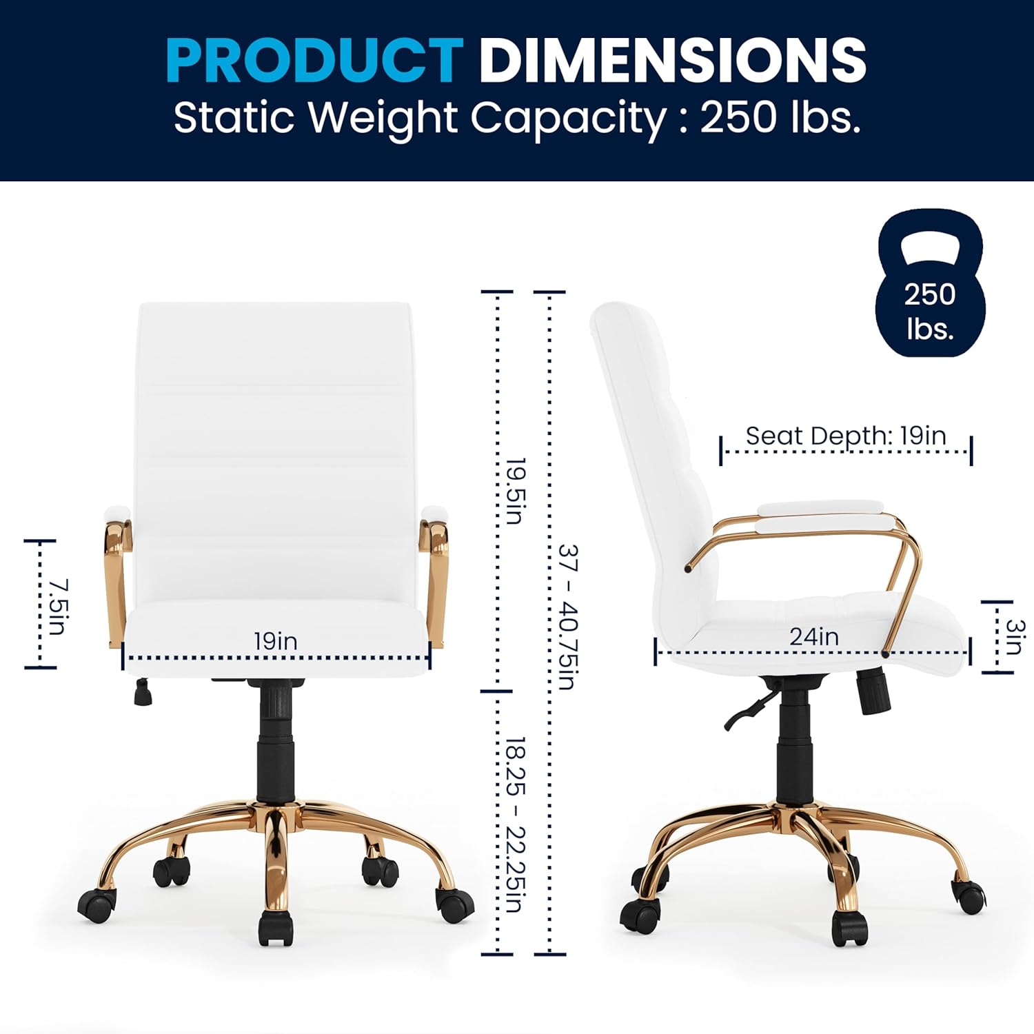 Flash Furniture Whitney Mid-Back Swivel LeatherSoft Desk Chair with Padded Seat and Armrests