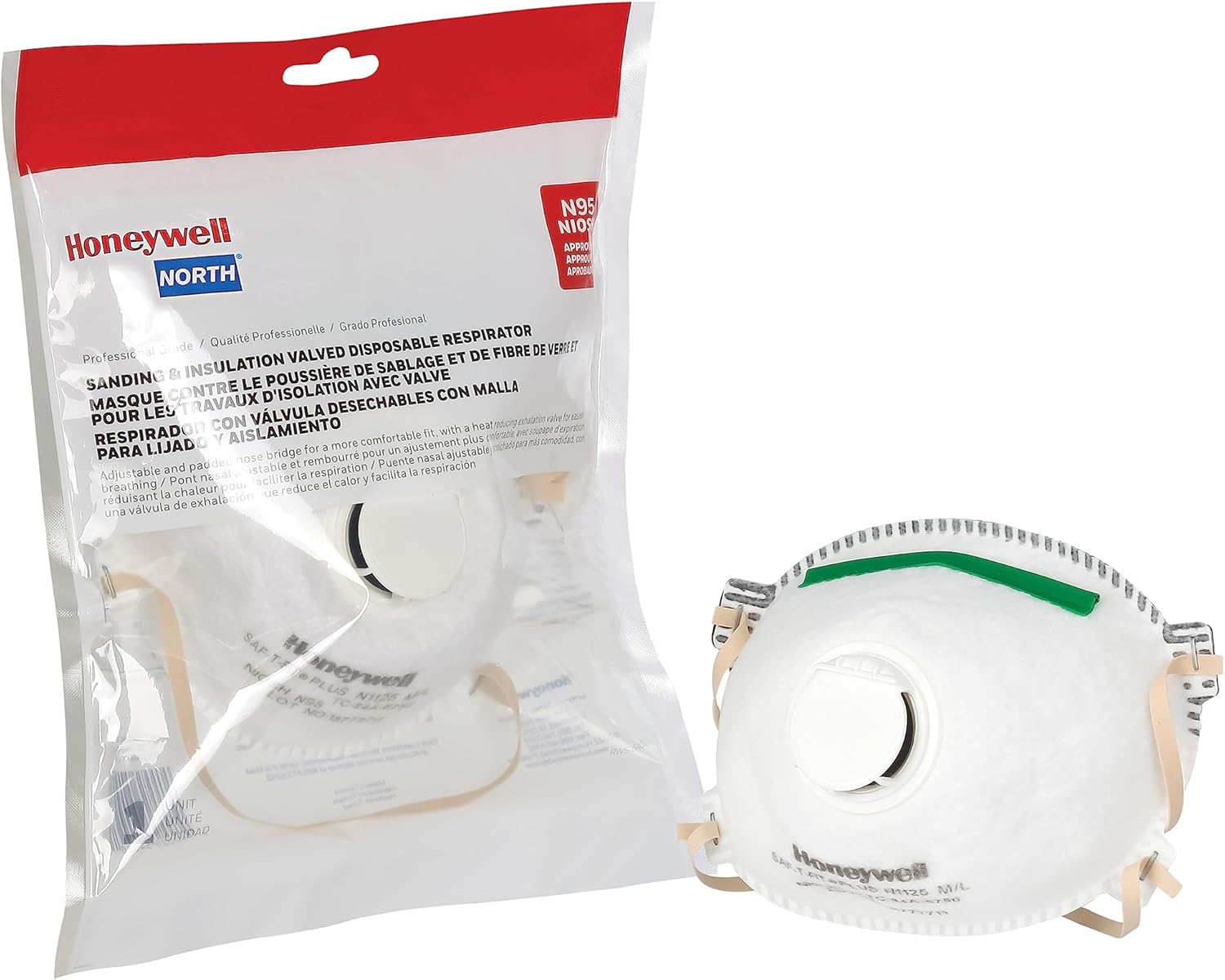 Honeywell NIOSH-Approved N95 Respirator Mask with Exhalation Valve for Airborne Particulates (RWS-54006)