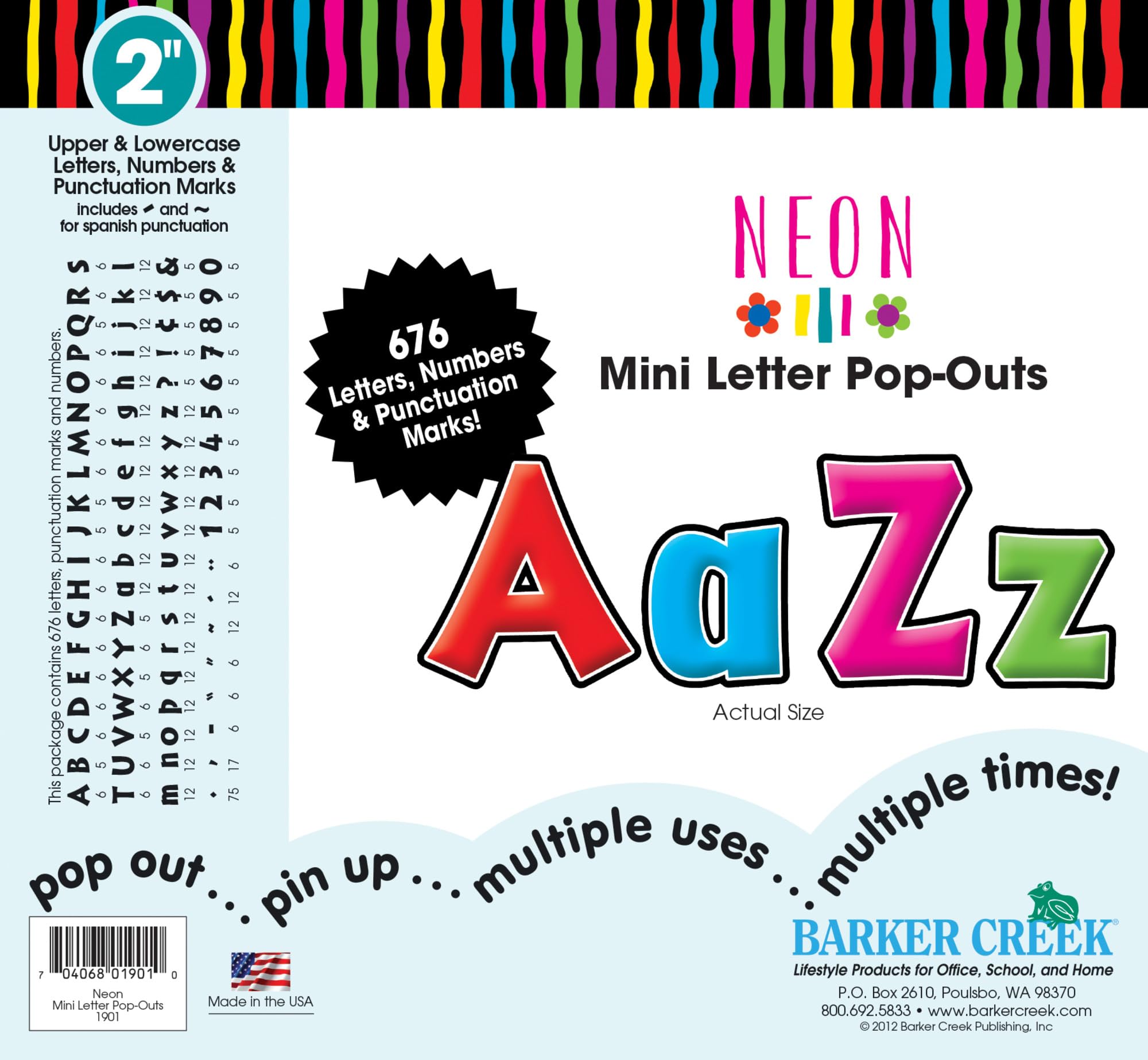 BARKER CREEK Letter Pop-Outs, 2" Die-Cut Cardstock Letters, Set of 676