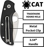 Spyderco Cat Value Knife with 2.50" CTS BD1N Stainless Steel and Durable Black G-10 Handle - PlainEdge - C129GP