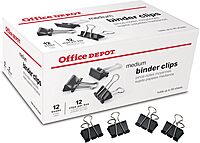 Office Depot Brand Binder Clips, Medium, 1-1/4in Wide, 5/8in Capacity, Black, Pack Of 144 (12 Boxes Of 12 Clips)