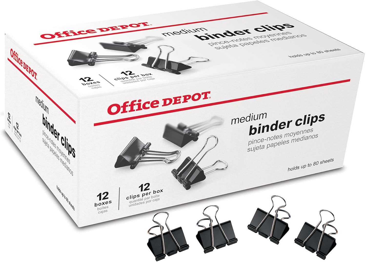 Office Depot Brand Binder Clips, Medium, 1-1/4in Wide, 5/8in Capacity, Black, Pack Of 144 (12 Boxes Of 12 Clips)