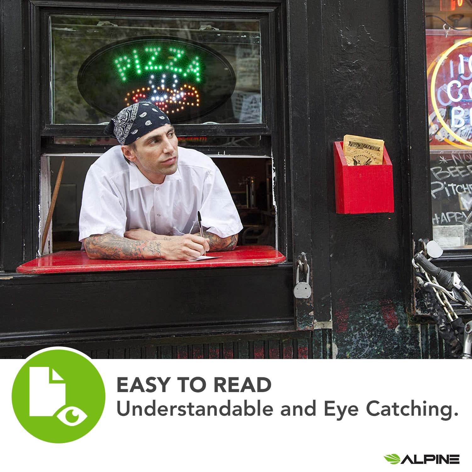 Alpine Industries LED Pizza Sign (Oval) - Commercial Grade Eye Catching Store Sign