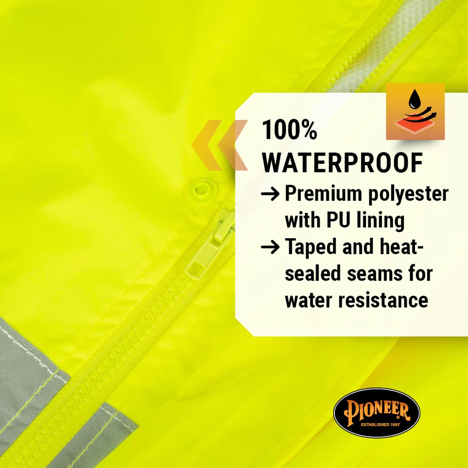 Pioneer High Visibility Rain Gear Safety Jacket and Bib Pants – Hi Vis Waterproof Reflective PVC Work Suit for Men