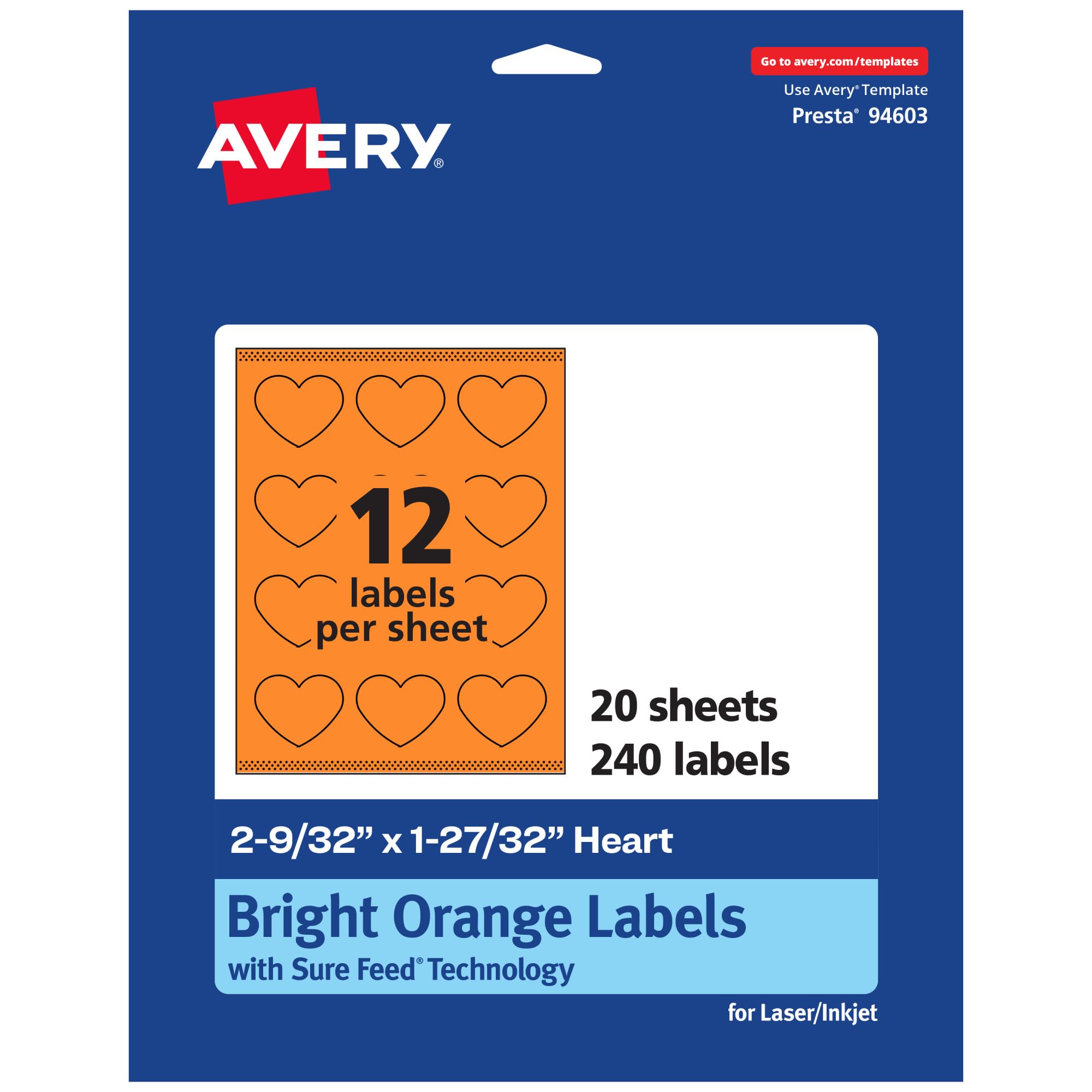 Avery Printable Heart Labels, Sure Feed Technology, Print-to-The-Edge, Laser/Inkjet Printable