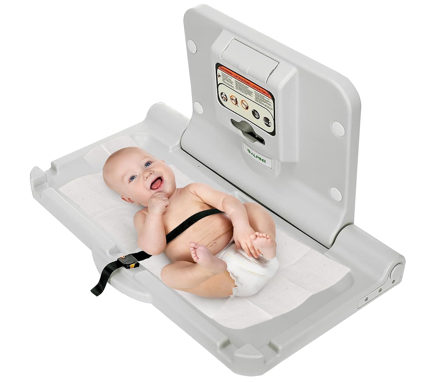 Alpine Wall Mounted Baby Changing Station - Horizontal Baby Changing Table Foldable Diaper Tables with Safety Strap