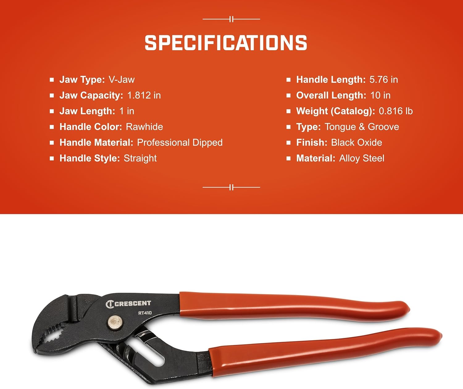 Crescent 10" V-Jaw Dipped Handle Tongue and Groove Pliers - RT410CVN-05