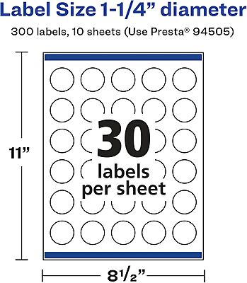 Avery Glossy White Round Labels, Sure Feed Technology, 1.25" Diameter, Print-to-The-Edge, Permanent Adhesive, Laser/Inkjet Printable