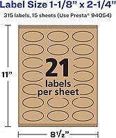 Avery Kraft Brown Oval Labels, Sure Feed Technology, 1-1/8" x 2-1/4", Print-to-The-Edge, Laser/Inkjet Printable