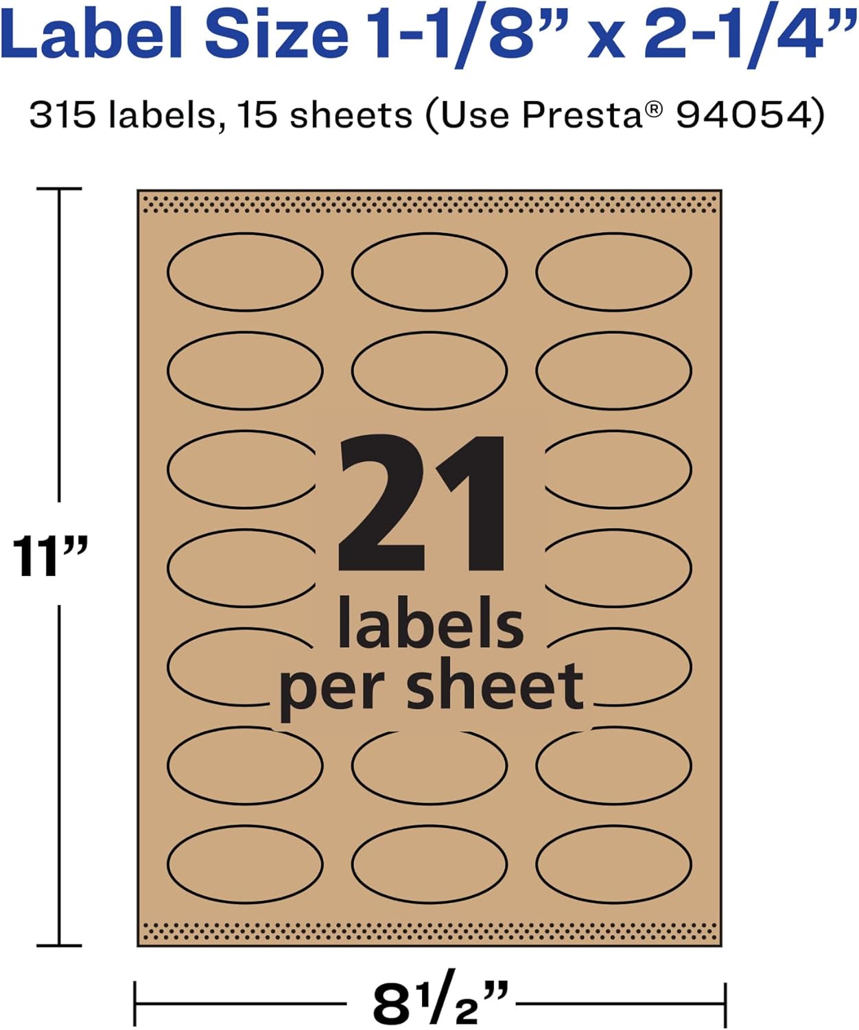 Avery Kraft Brown Oval Labels, Sure Feed Technology, 1-1/8" x 2-1/4", Print-to-The-Edge, Laser/Inkjet Printable